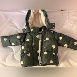 Girls 3T Dark Green Jacket with White Hearts